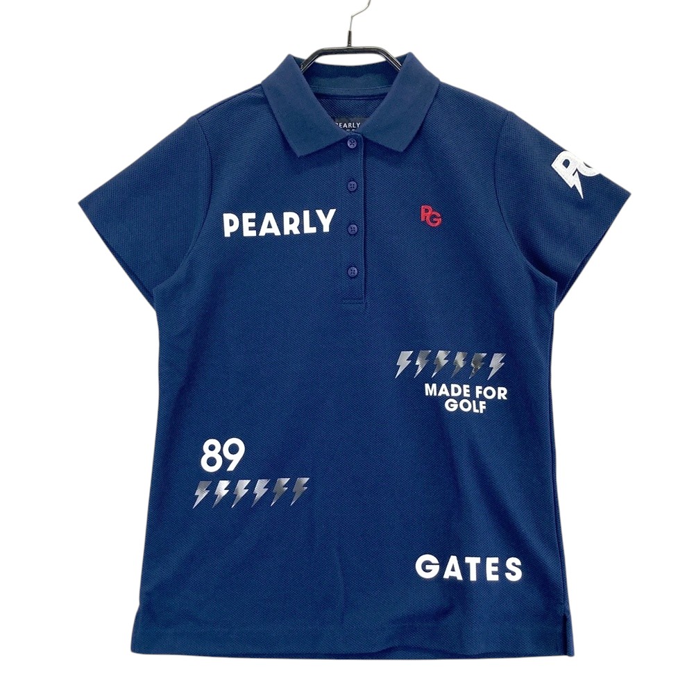 PEARLY GATES パーリーゲイツ 055-2260606 半袖ポロシャツ ロゴプリント ネイビー系 0 【中古】ゴルフウェア レディース