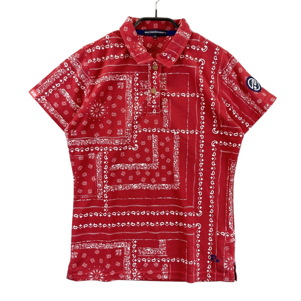 ROSASEN ロサーセン 045-25340 半袖ポロシャツ 総柄 レッド系 M 【中古】ゴルフウェア レディース