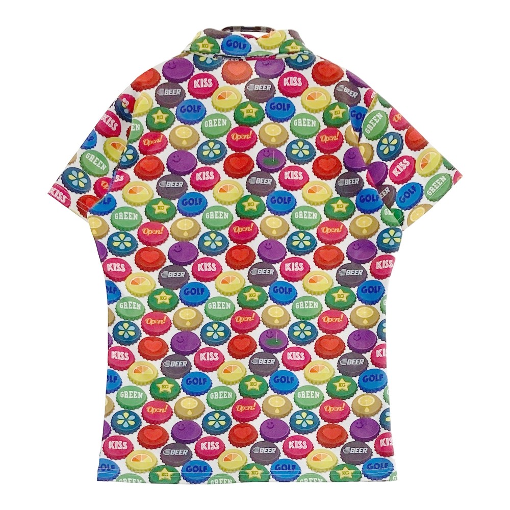 KISS ON THE GREEN キスオンザグリーン 半袖ポロシャツ マルチカラー 総柄 ブラック系 2 【中古】ゴルフウェア レディース
