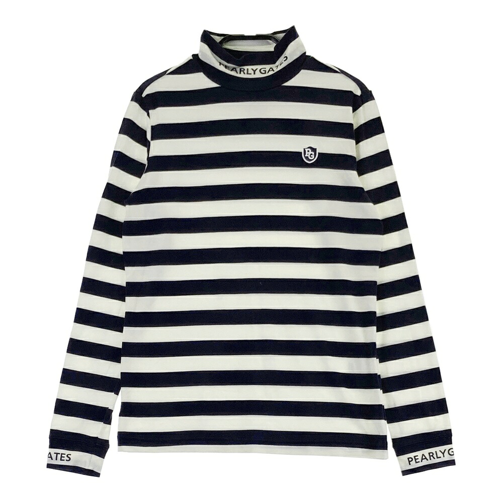 PEARLY GATES パーリーゲイツ ハイネック 長袖Tシャツ ボーダー柄 ネイビー系 0 【中古】ゴルフウェア レディース
