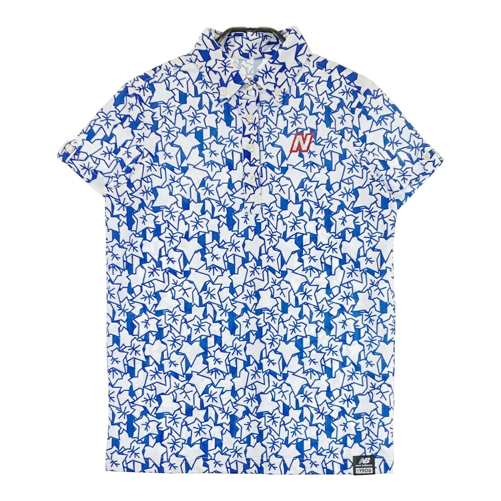 NEW BALANCE GOLF ニューバランス 半袖ポロシャツ リーフプリント 総柄 ブルー系 1 【中古】ゴルフウェア レディース