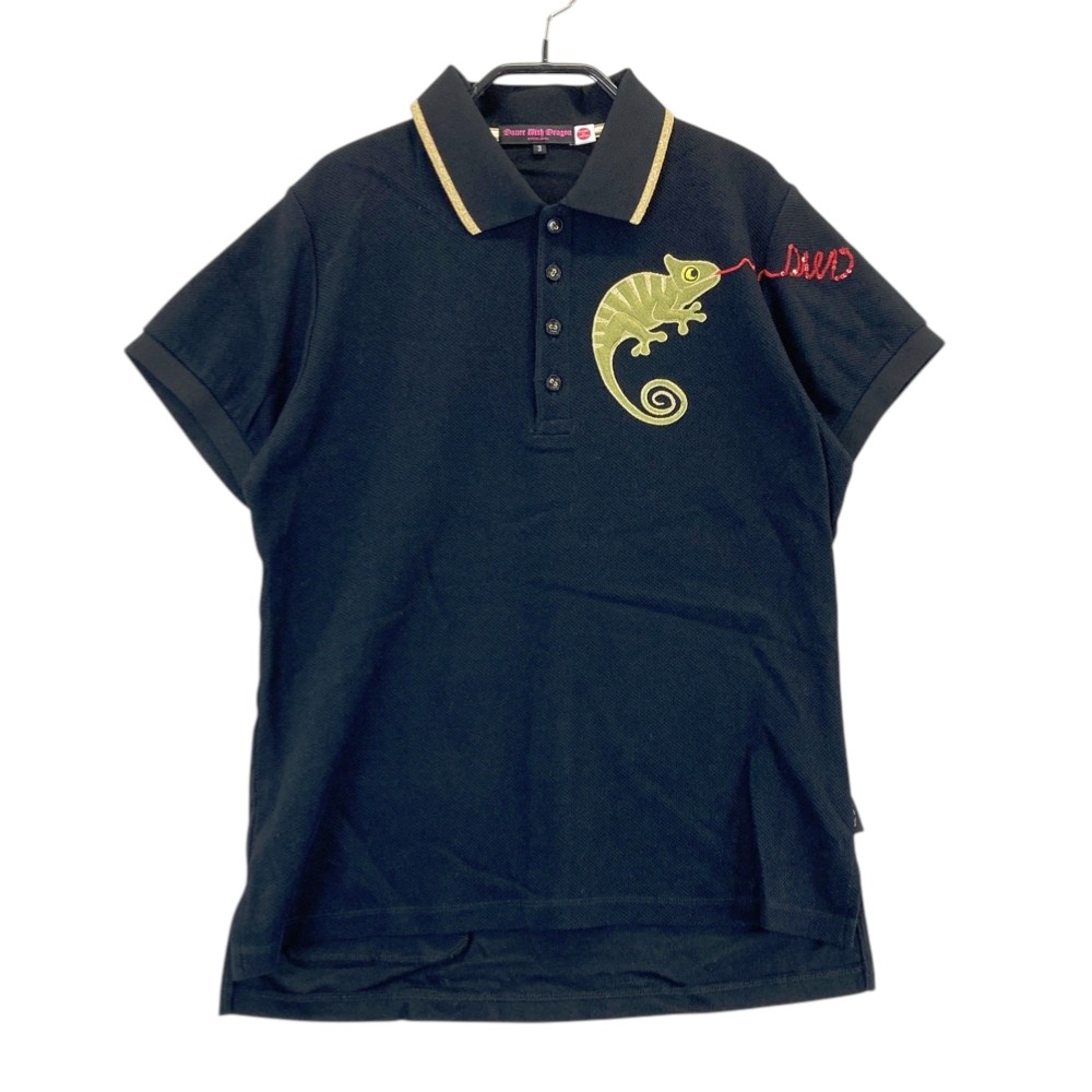 DANCE WITH DRAGON ダンスウィズドラゴン 半袖ポロシャツ カメレオン ブラック系 3 【中古】ゴルフウェア レディース