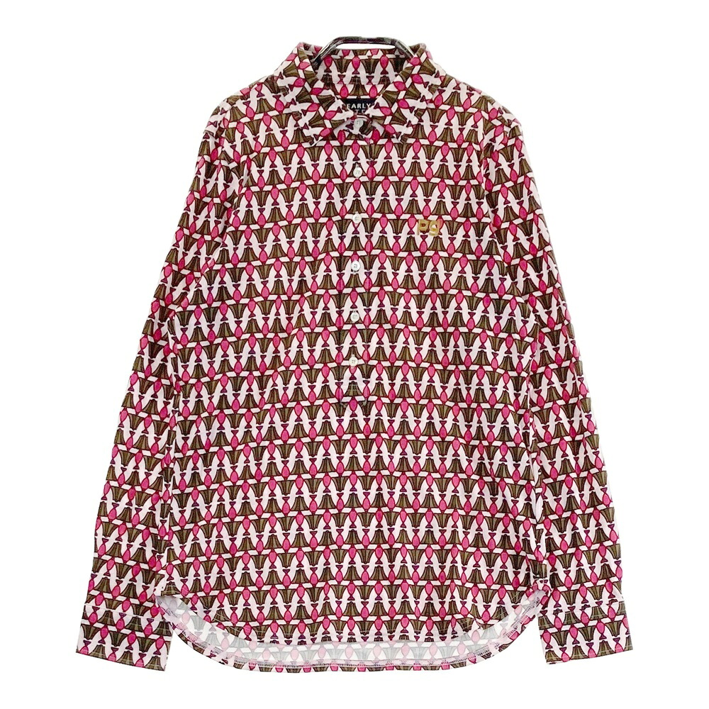 PEARLY GATES パーリーゲイツ コットン 長袖ポロシャツ 総柄 ピンク系 0 【中古】ゴルフウェア レディース