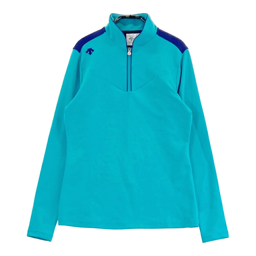 DESCENTE GOLF デサントゴルフ バイカラー ハーフジップ長袖Tシャツ グリーン系 S 【中古】ゴルフウェア レディース