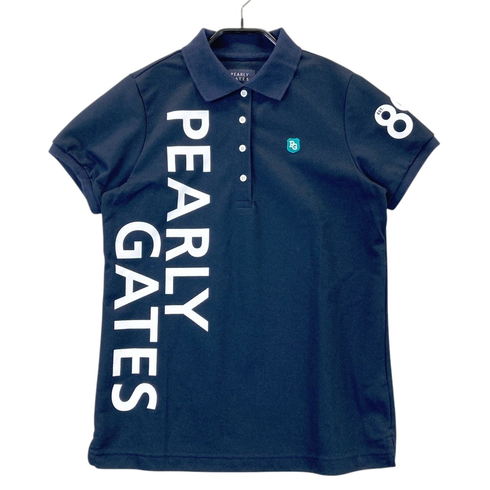 PEARLY GATES パーリーゲイツ 半袖ポロシャツ ロゴプリント ネイビー系 1 【中古】ゴルフウェア レディース