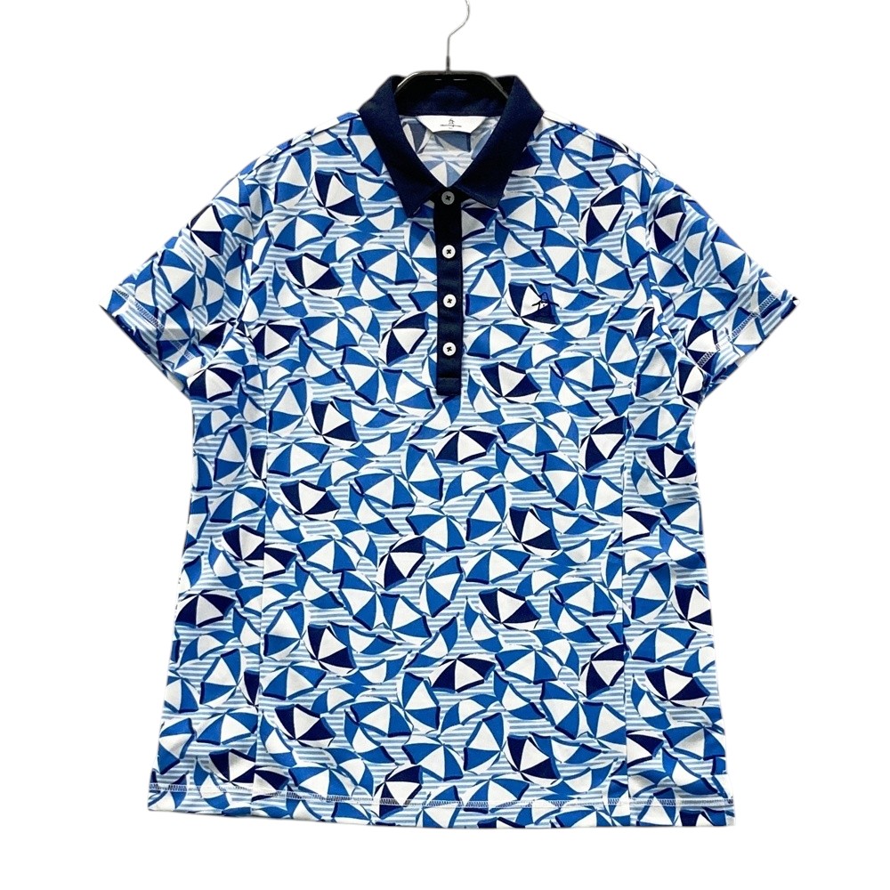 MUNSING WEAR マンシングウェア JWLJ207 半袖ポロシャツ アンブレラ 総柄 ブルー系 LL 【中古】ゴルフウェア レディース