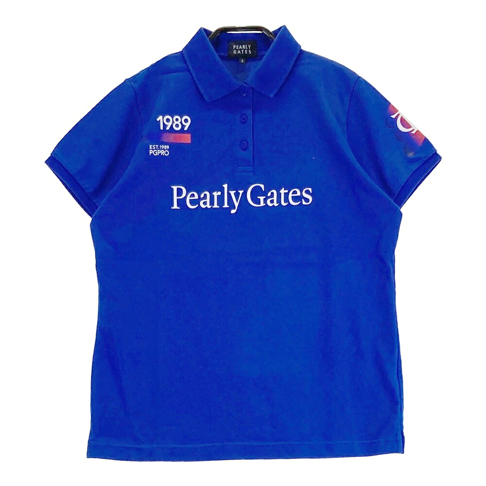 PEARLY GATES パーリーゲイツ 2024年 半袖ポロシャツ ロゴプリント ブルー系 2 【中古】ゴルフウェア レディース