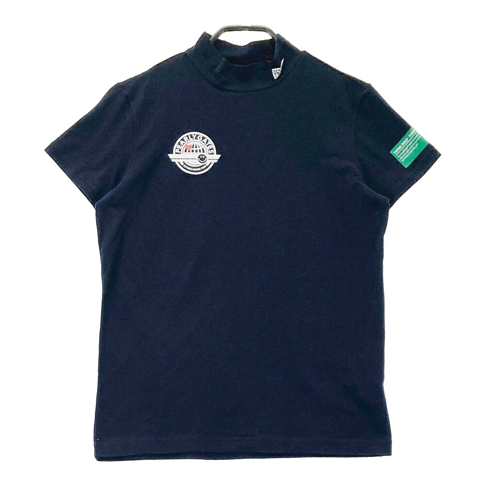PEARLY GATES パーリーゲイツ ハイネック 半袖Tシャツ ニコちゃん ネイビー系 1 【中古】ゴルフウェア レディース