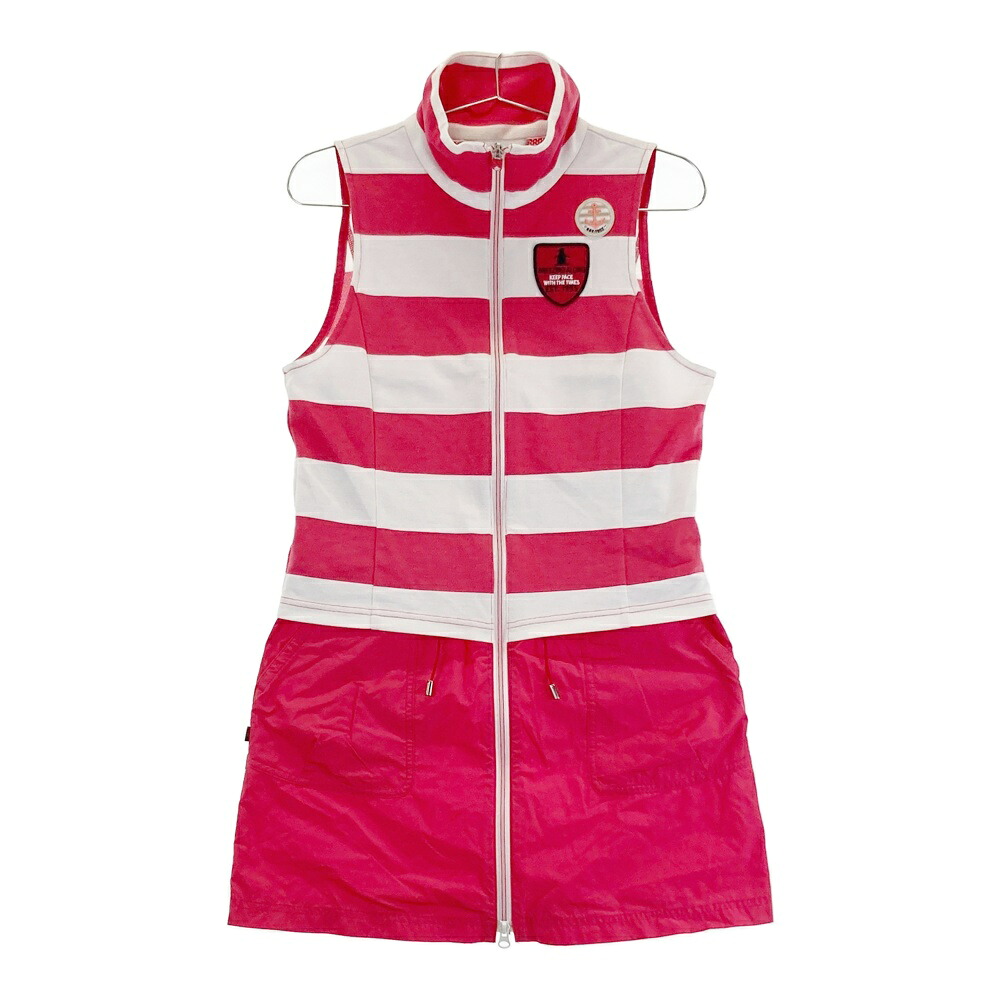 MUNSING WEAR マンシングウェア フルジップ ノースリーブワンピース ボーダー柄 レッド系 M 【中古】ゴルフウェア レディース