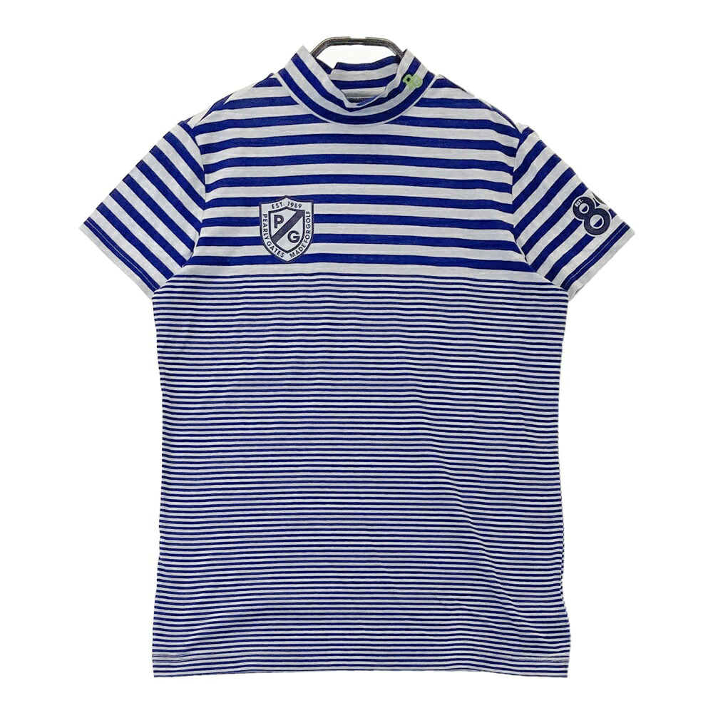PEARLY GATES パーリーゲイツ ハイネック 半袖Tシャツ ボーダー柄 ネイビー系 1 【中古】ゴルフウェア レディース