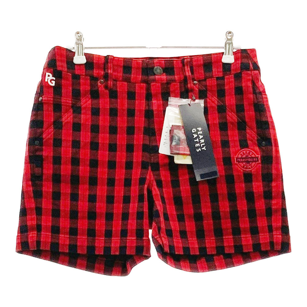 PEARLY GATES パーリーゲイツ 055-1232004 ストレッチショートパンツ チェック柄 レッド系 0 【中古】ゴルフウェア レディース