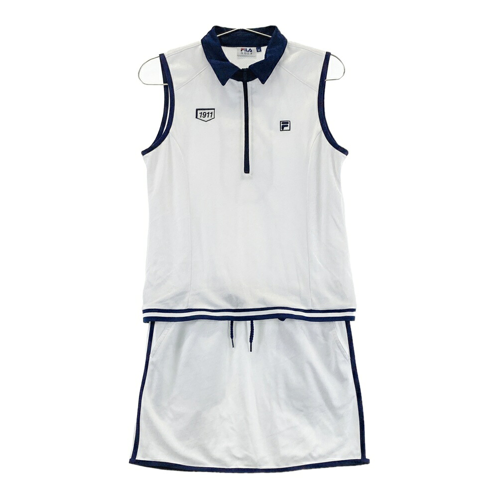 FILA GOLF フィラゴルフ ハーフジップ ノースリーブワンピース 総柄 ホワイト系 M 【中古】ゴルフウェア レディース