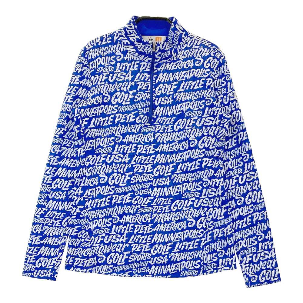 MUNSING WEAR マンシングウェア ハーフジップ 長袖Tシャツ 英字総柄 ブルー系 M 【中古】ゴルフウェア レディース
