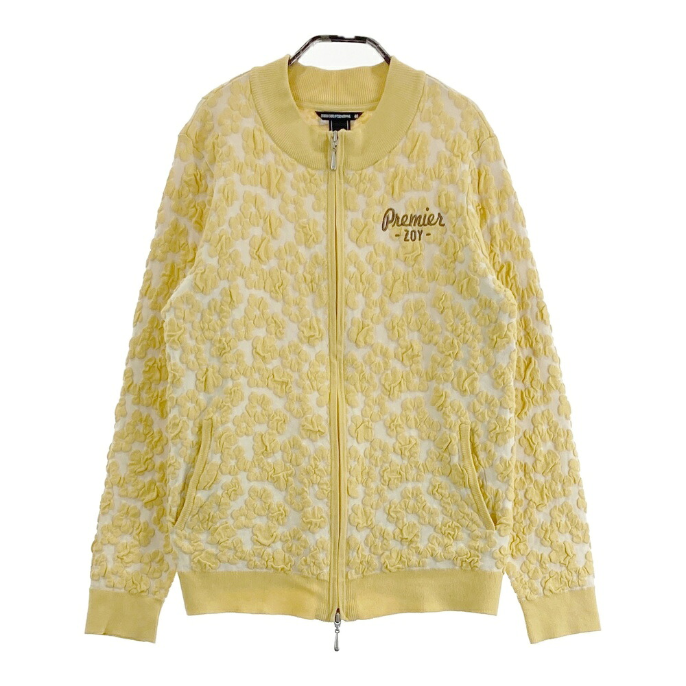 ZOY ゾーイ ニットジップジャケット 総柄 イエロー系 40 【中古】ゴルフウェア レディース