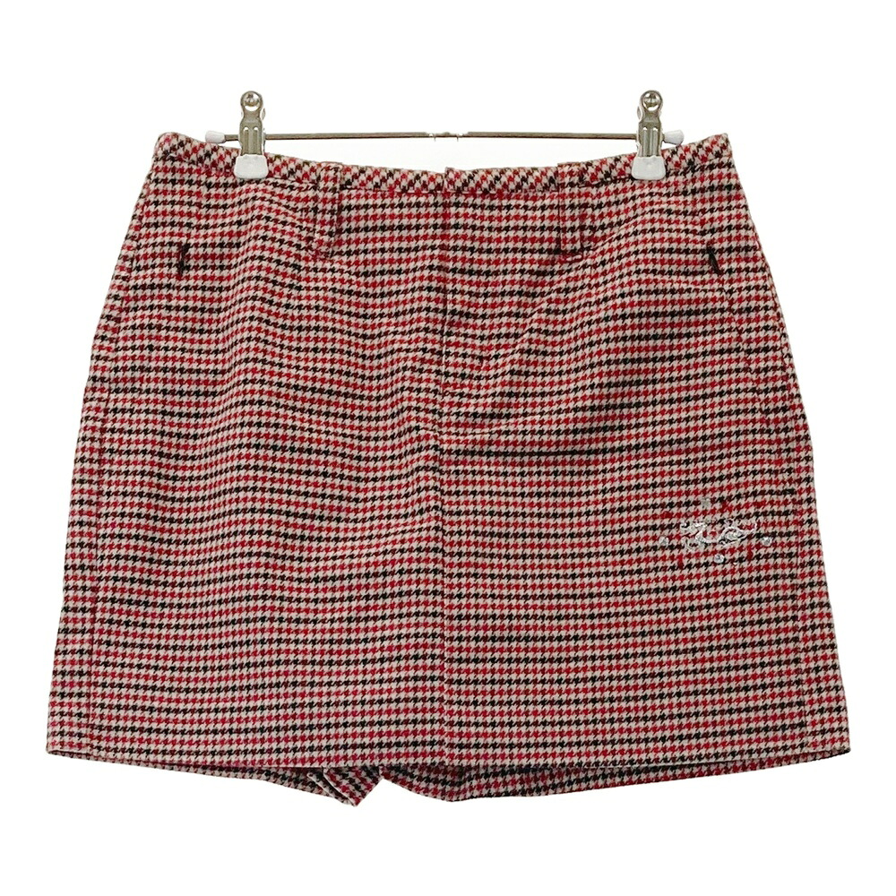DANCE WITH DRAGON ダンスウィズドラゴン ストーン付 ストレッチキュロットスカート 総柄 レッド系 3 【中古】ゴルフウェア レディース