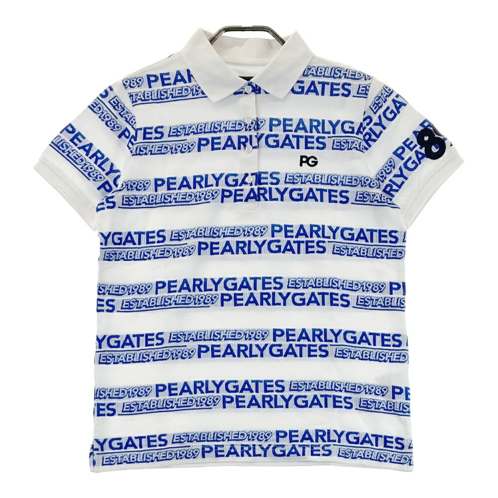 PEARLY GATES パーリーゲイツ 2022年 半袖ポロシャツ ロゴ ボーダー柄 ホワイト系 2 【中古】ゴルフウェア レディース