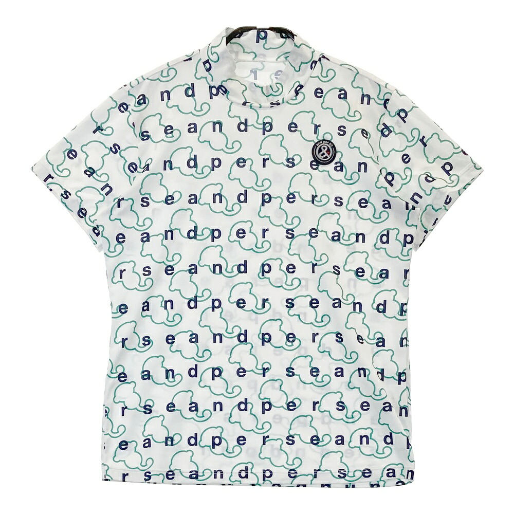 AND PER SE アンパスィ 2024年モデル ハイネック 半袖Tシャツ ロゴ×総柄 ホワイト系 M 【中古】ゴルフウェア レディース