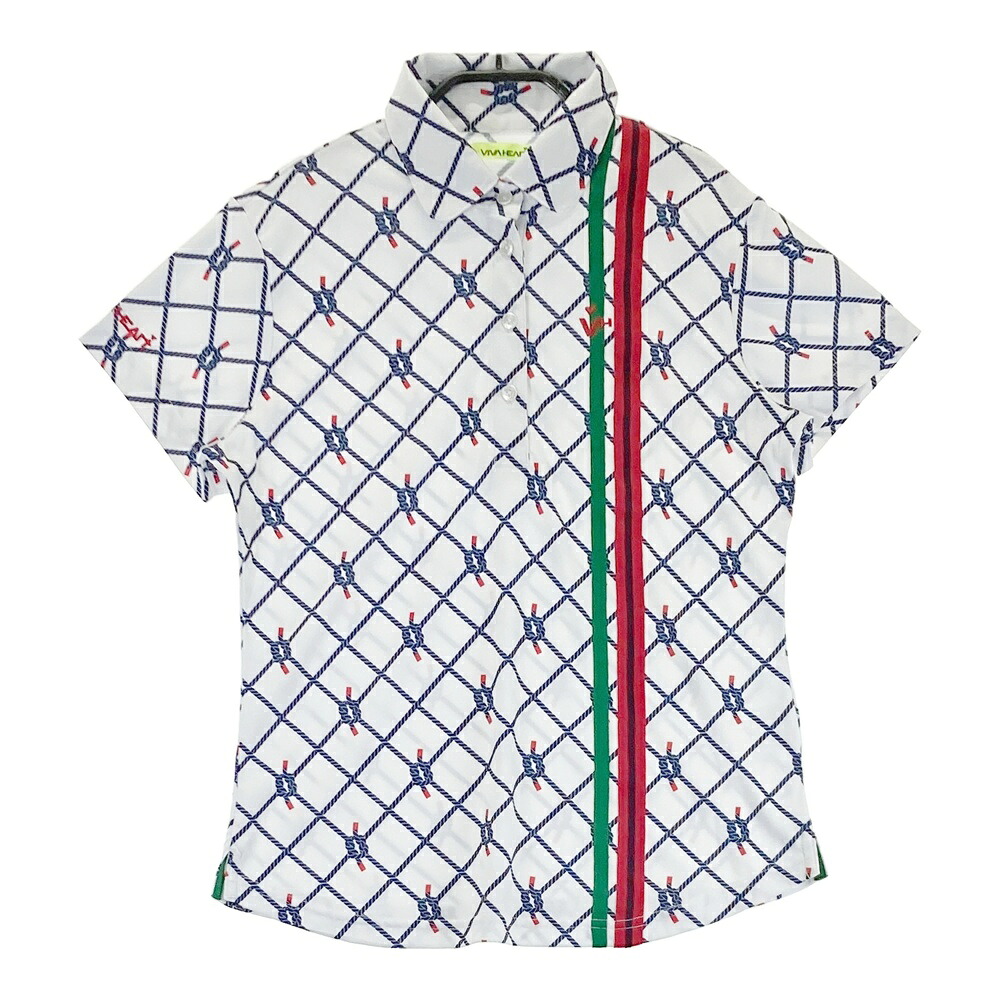 VIVA HEART ビバハート 半袖ポロシャツ 総柄 ホワイト系 42 【中古】ゴルフウェア レディース