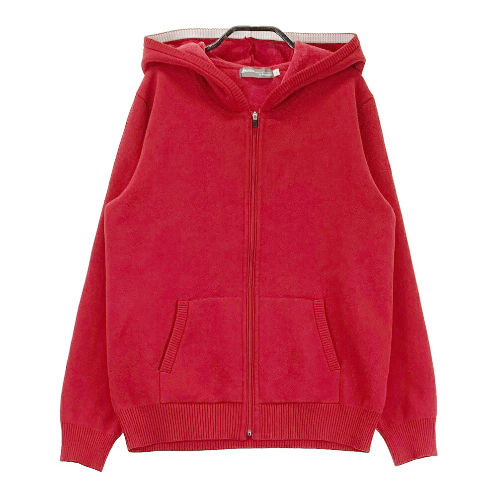 DESCENTE GOLF デサントゴルフ 裏起毛ニットジップパーカー レッド系 L 【中古】ゴルフウェア レディース