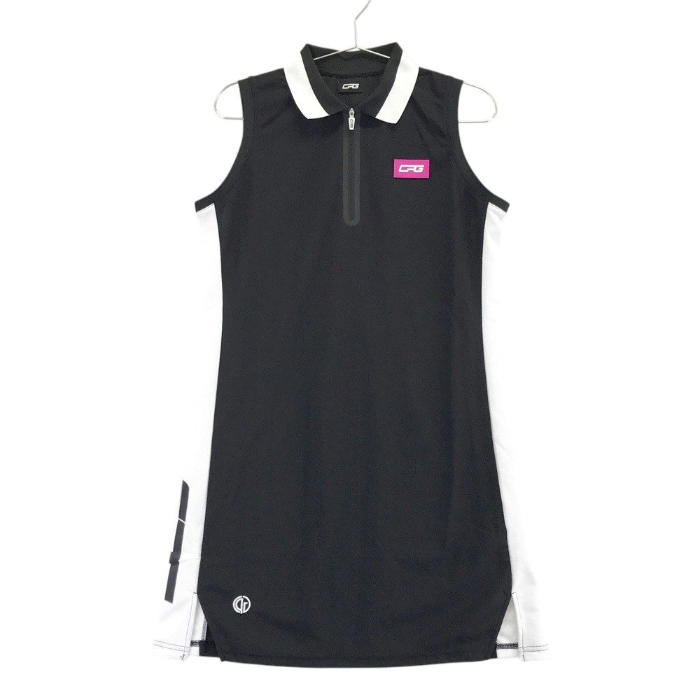 CPG GOLF シーピージーゴルフ ノースリーブ ジップワンピース ブラック系 L 【中古】ゴルフウェア レディース