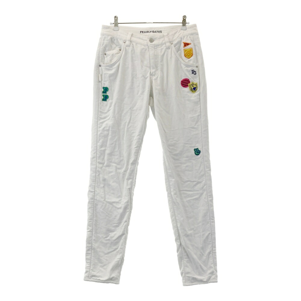 PEARLY GATES パーリーゲイツ 30周年モデル 蓄熱 ストレッチ ロングパンツ ホワイト系 0 【中古】ゴルフウェア レディース