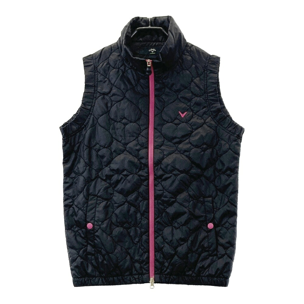 CALLAWAY キャロウェイ 中綿ベスト ハート柄 ブラック系 L 【中古】ゴルフウェア レディース