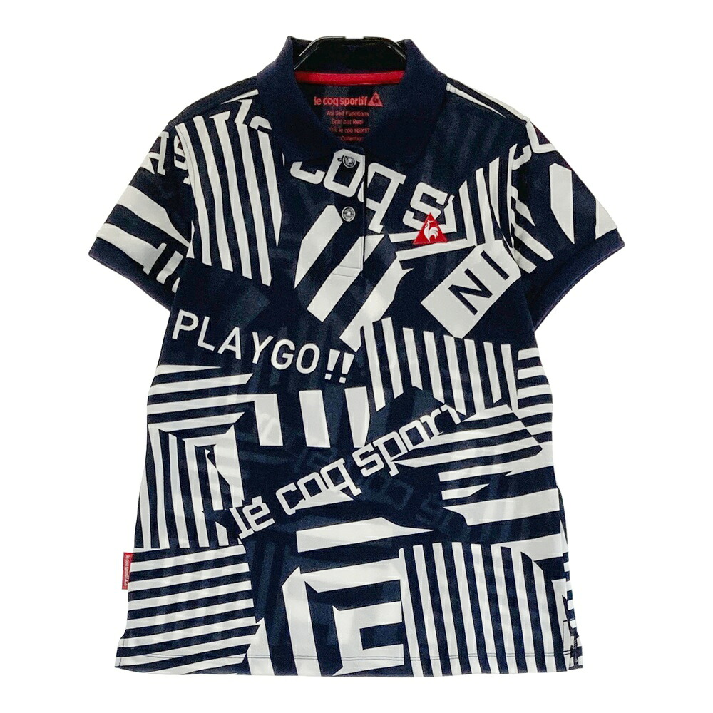 LE COQ GOLF ルコックゴルフ 半袖ポロシャツ 総柄 ネイビー系 M 【中古】ゴルフウェア レディース