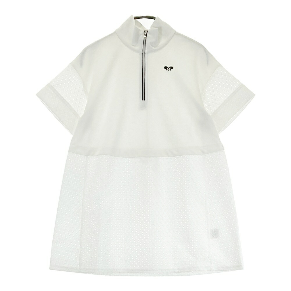 MUNITALP ムニタルプ ハーフジップ半袖Tシャツ レース ホワイト系 40 【中古】ゴルフウェア レディース