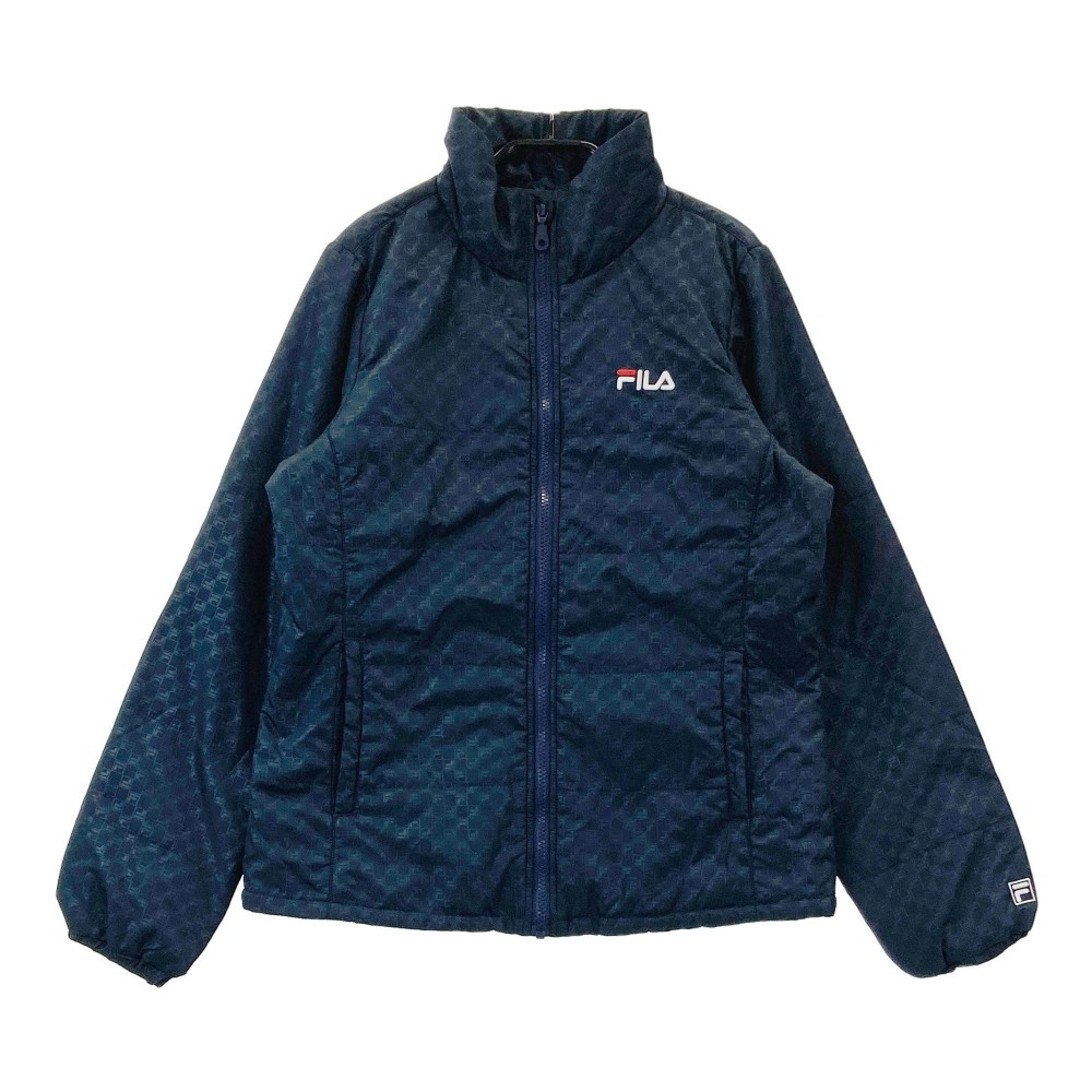 FILA GOLF フィラゴルフ 中綿ジャケット ロゴ 総柄 ネイビー系 L 【中古】ゴルフウェア レディース