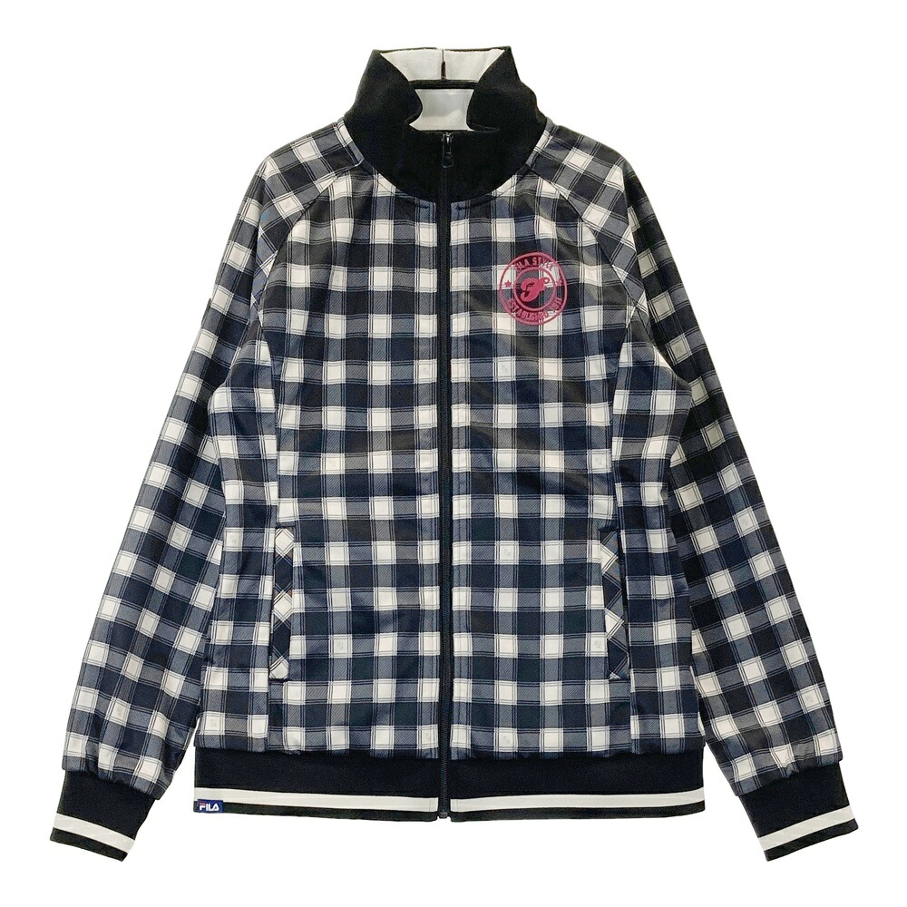 FILA GOLF フィラゴルフ 裏フリース ジップジャケット チェック柄 ブラック系 L 【中古】ゴルフウェア レディース