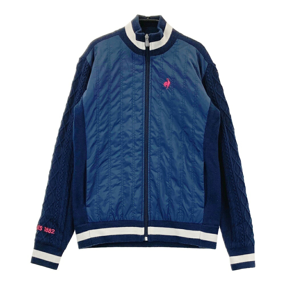LE COQ GOLF ルコックゴルフ 裏地付 切替 ニット ジップジャケット ネイビー系 M 【中古】ゴルフウェア レディース