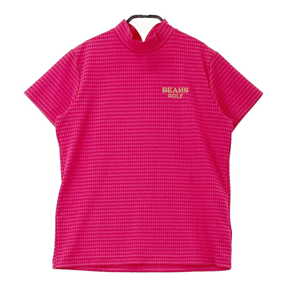 BEAMS GOLF ビームスゴルフ モックネック 半袖Tシャツ 総柄 ピンク系 M 【中古】ゴルフウェア レディース