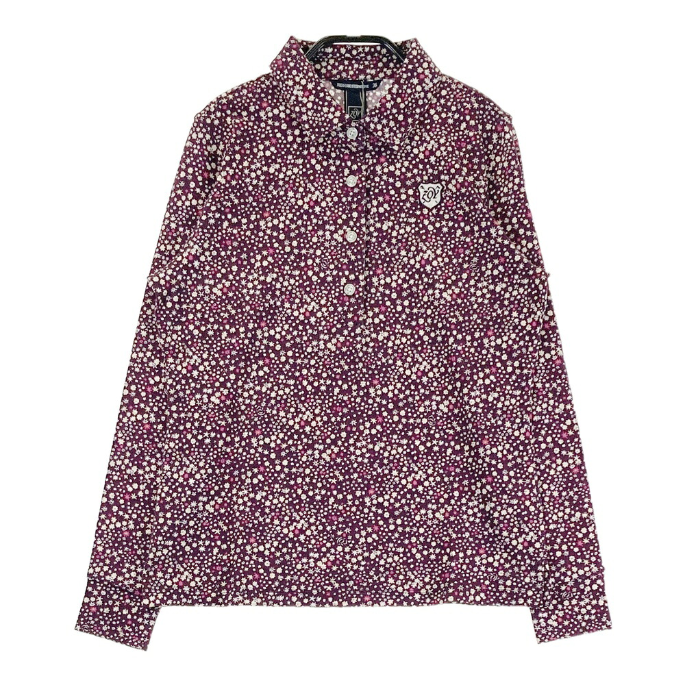 ZOY ゾーイ 071634013 長袖ポロシャツ 花柄 パープル系 36 【中古】ゴルフウェア レディース