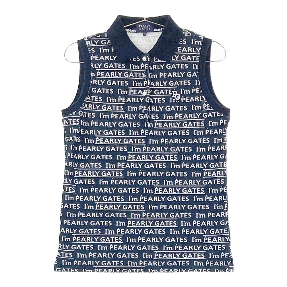 PEARLY GATES パーリーゲイツ ノースリーブポロシャツ 総柄 ネイビー系 0 【中古】ゴルフウェア レディース