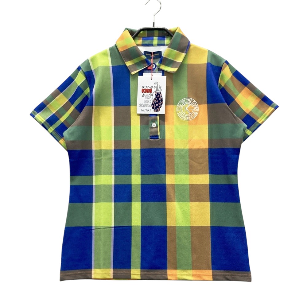 KISS ON THE GREEN キスオンザグリーン ; 半袖ポロシャツ チェック柄 イエロー系 3 【中古】ゴルフウェア レディース