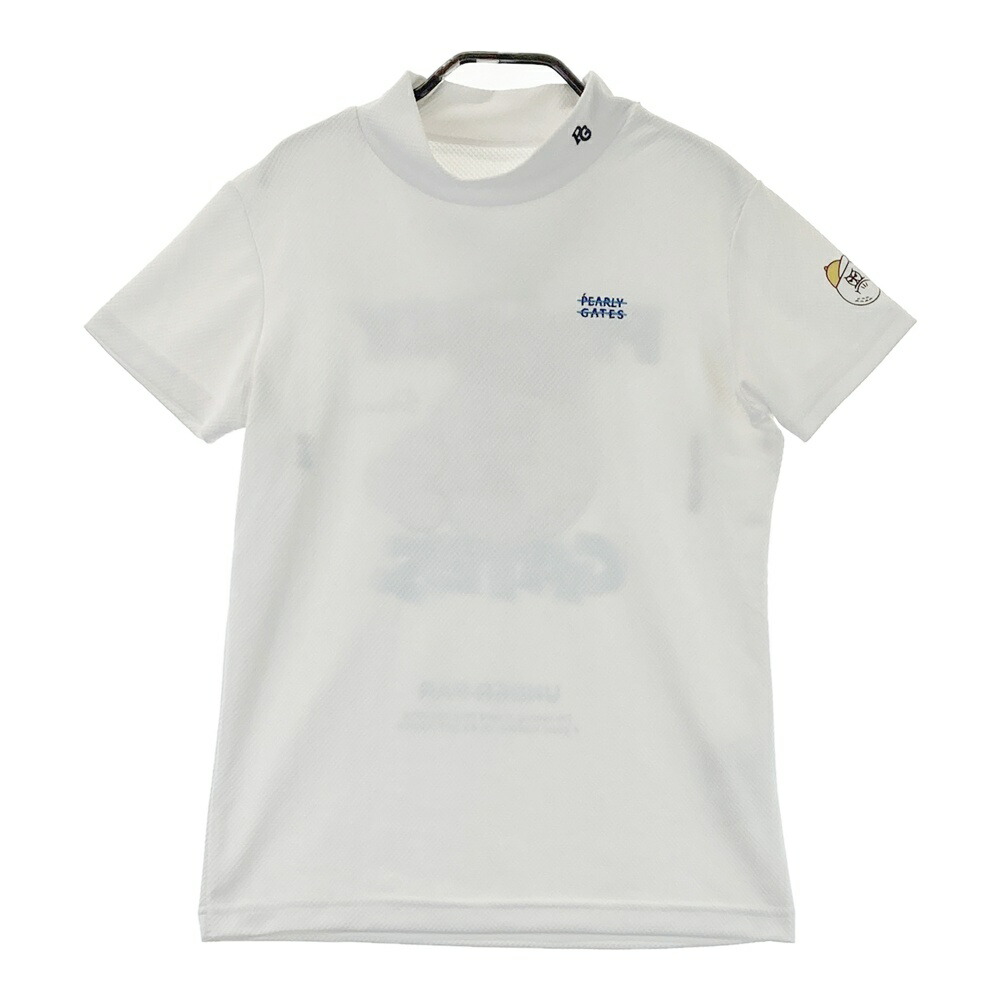 PEARLY GATES パーリーゲイツ ハイネック 半袖Tシャツ バックプリント ホワイト系 0 【中古】ゴルフウェア レディース
