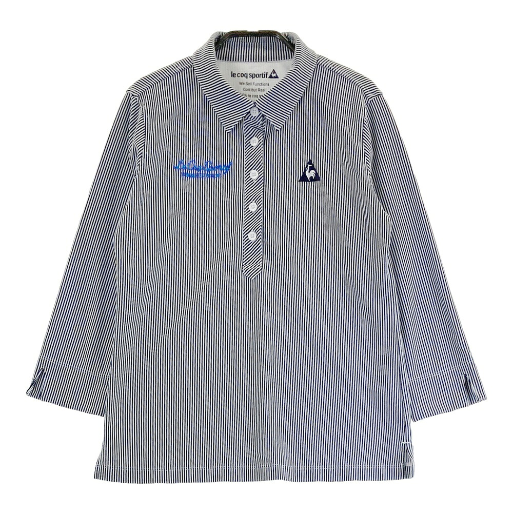 LE COQ GOLF ルコックゴルフ 七分袖ポロシャツ ストライプ柄 ネイビー系 M 【中古】ゴルフウェア レディース