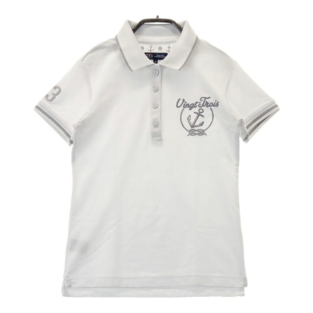 23区GOLF ニジュウサンクゴルフ 半袖ポロシャツ ホワイト系 0 【中古】ゴルフウェア レディース