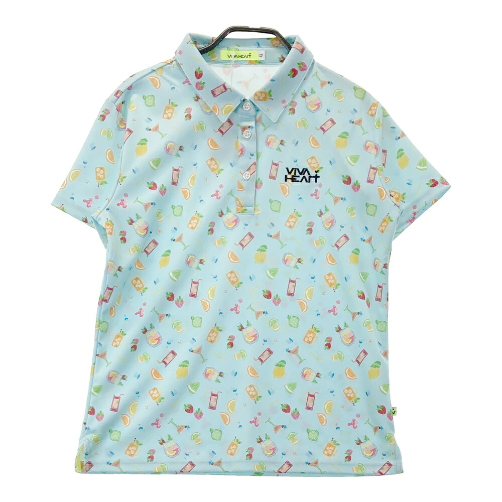 VIVA HEART ビバハート 半袖ポロシャツ 総柄 ブルー系 42 【中古】ゴルフウェア レディース