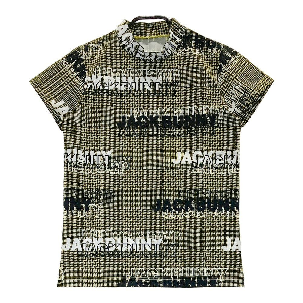 JACK BUNNY ジャックバニー 2023年モデル ハイネック 半袖Tシャツ ロゴ グレンチェック柄 イエロー系 0 【中古】ゴルフウェア レディース