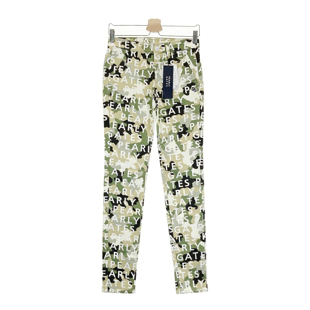 PEARLY GATES パーリーゲイツ 055-2131514 ストレッチパンツ ロゴ 迷彩 カモフラ柄 カーキ系 0 【中古】ゴルフウェア レディース