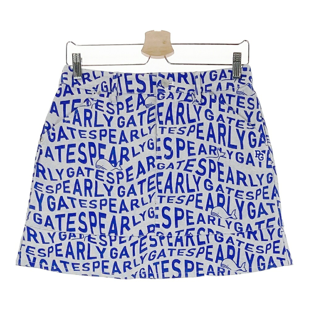 PEARLY GATES パーリーゲイツ ストレッチスカート クジラ 総柄 ブルー系 1 【中古】ゴルフウェア レディース