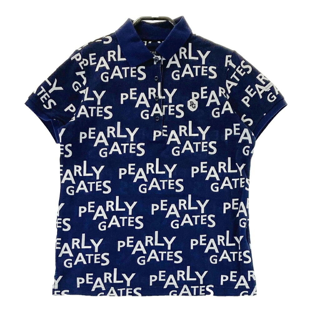 PEARLY GATES パーリーゲイツ 半袖ポロシャツ ロゴ柄 ネイビー系 1 【中古】ゴルフウェア レディース