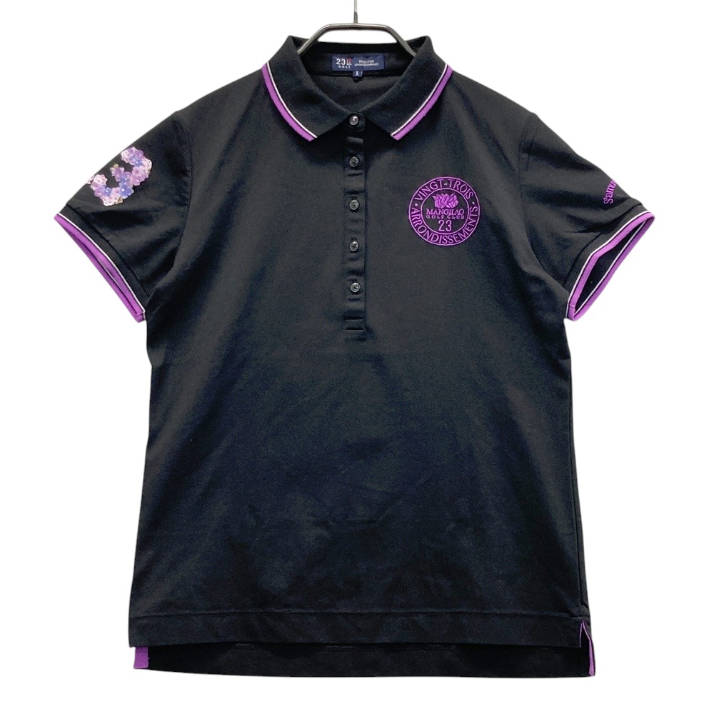 23区GOLF ニジュウサンクゴルフ 半袖ポロシャツ ブラック系 2 【中古】ゴルフウェア レディース