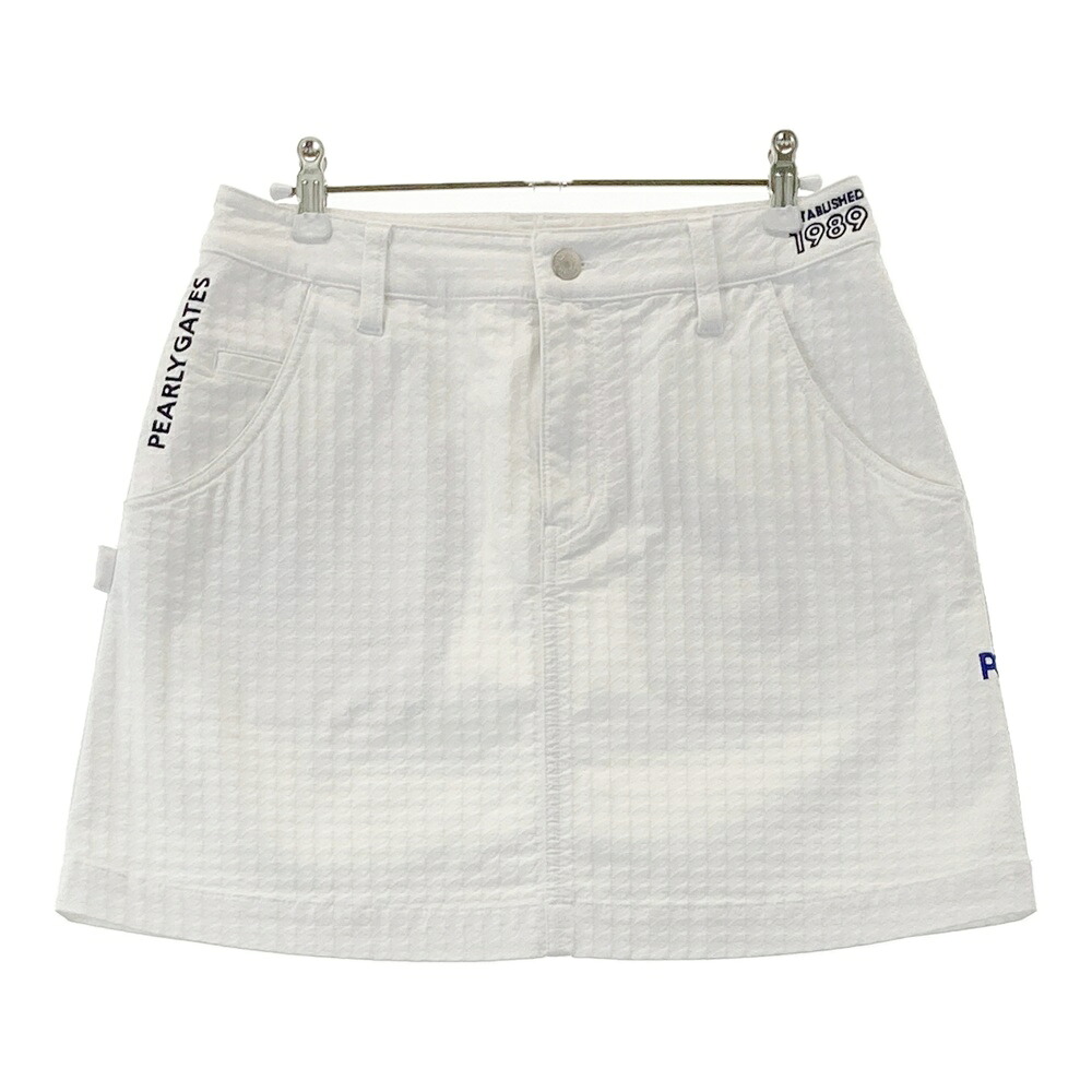 PEARLY GATES パーリーゲイツ  直線コーススコート チドリ 総柄 白いこと系 1 【中古】ゴルフお召しもの レディース レディースウェア-スポーツ・アウトドア
