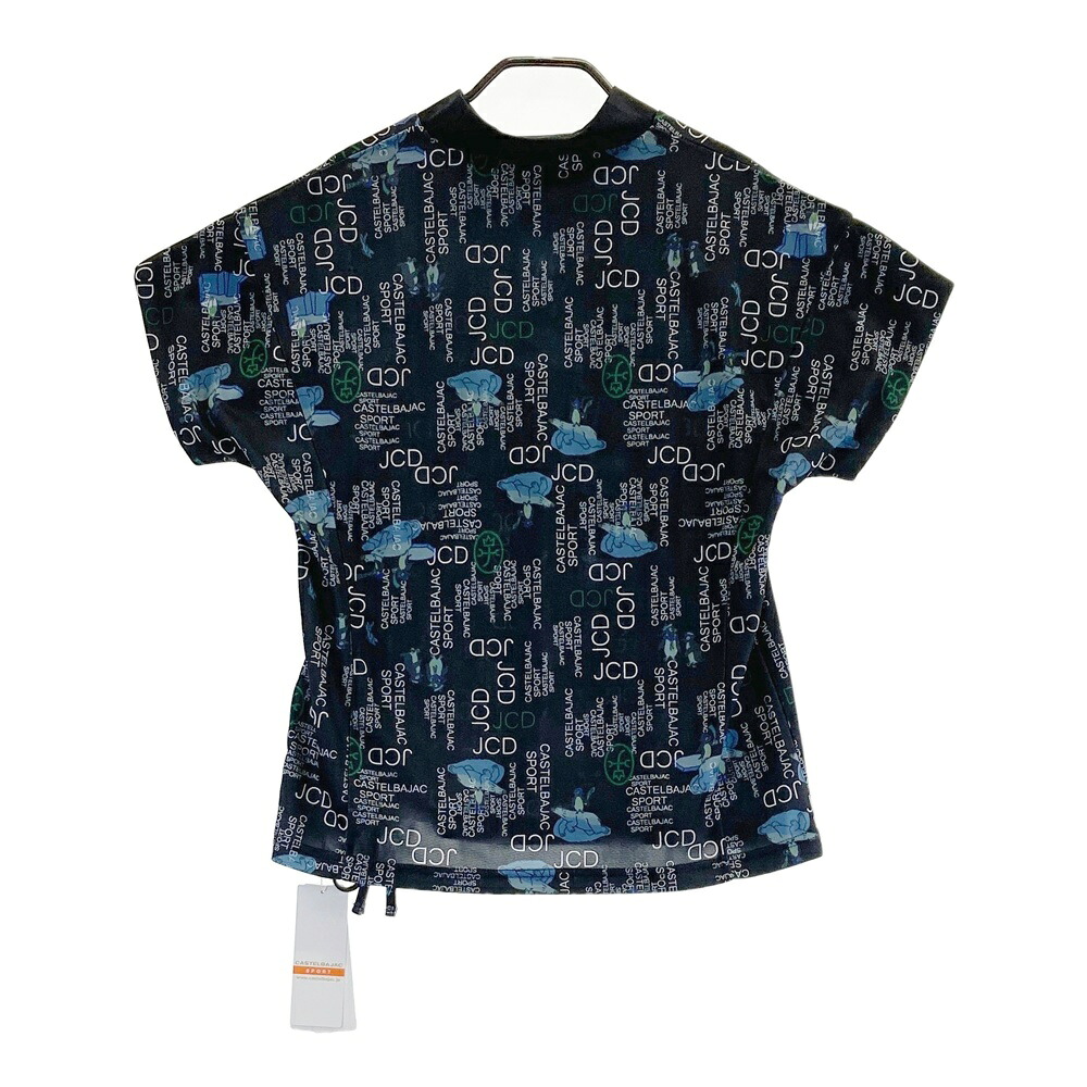 CASTELBAJAC カステルバジャック ハイネック 半袖Tシャツ 総柄 ブラック系 42 【中古】ゴルフウェア レディース