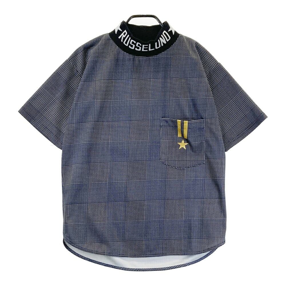 RUSSELUNO ラッセルノ ハイネック 半袖Tシャツ グレンチェック柄 ブラック系 2 【中古】ゴルフウェア レディース