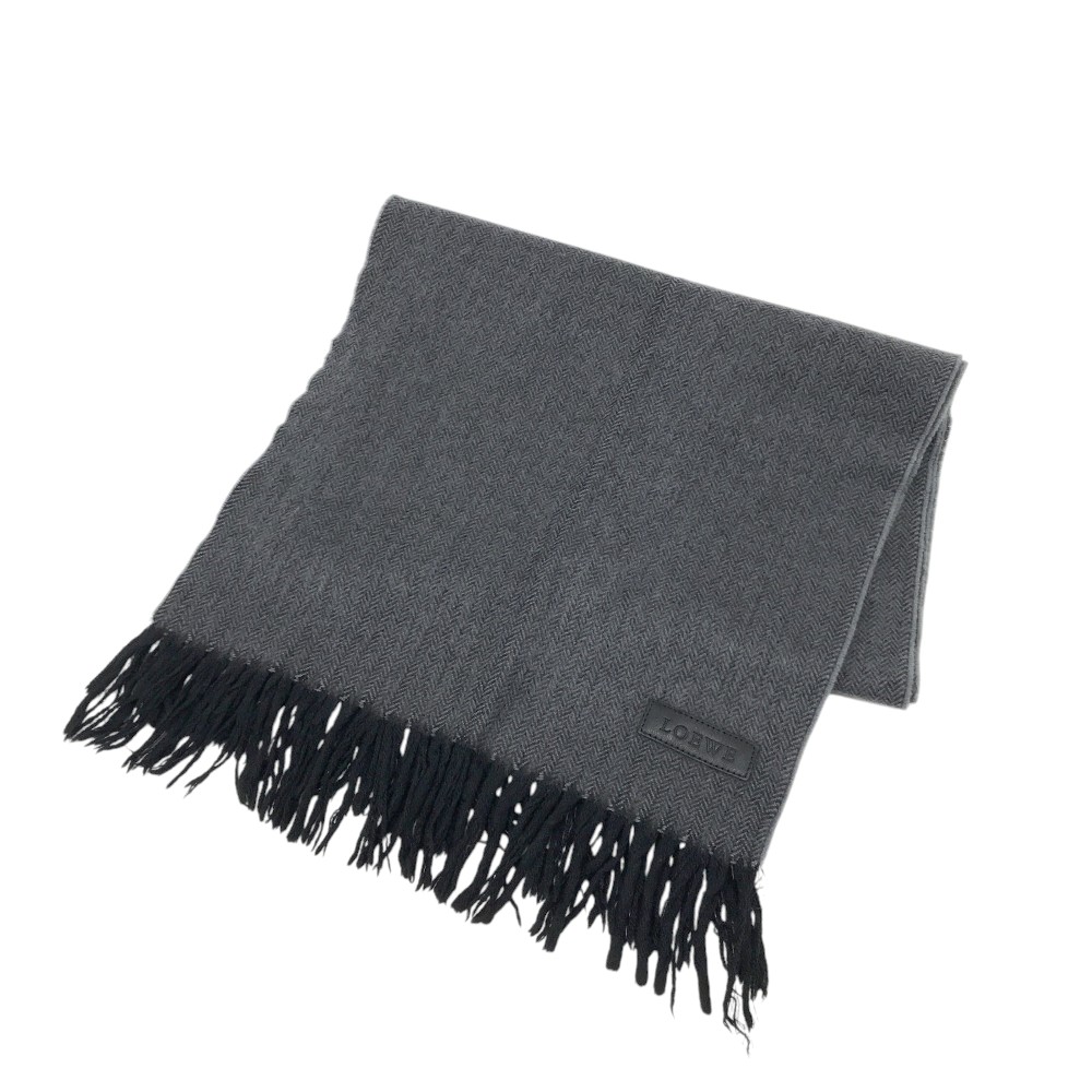 LOEWE ロエベ ウール＆カシミヤ マフラー LOEWE ロエベ マフラー バイカラー ストール フリンジ アナグラムロゴ