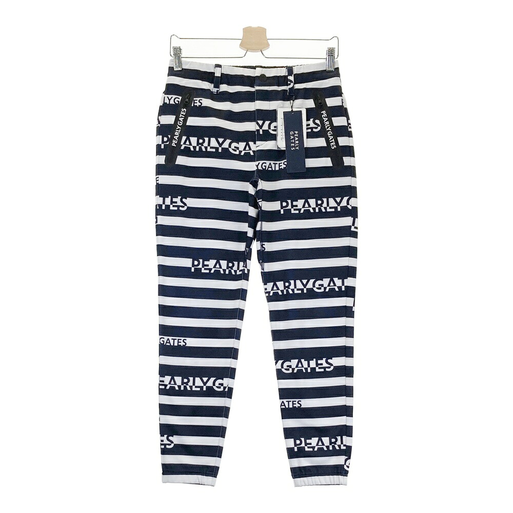 PEARLY GATES パーリーゲイツ 055-2231116 ストレッチパンツ ロゴ ボーダー柄 ネイビー系 0 【中古】ゴルフウェア レディース
