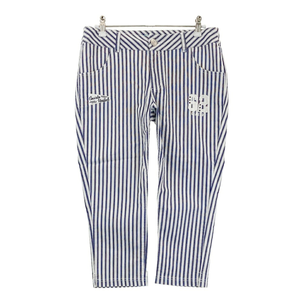 CUARTO UNITED クアルトユナイテッド ストレッチ クロップドパンツ ストライプ柄 ネイビー系 M 【中古】ゴルフウェア レディース